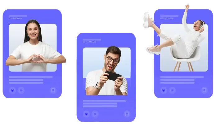 Creadores de contenido en tarjetas de redes sociales