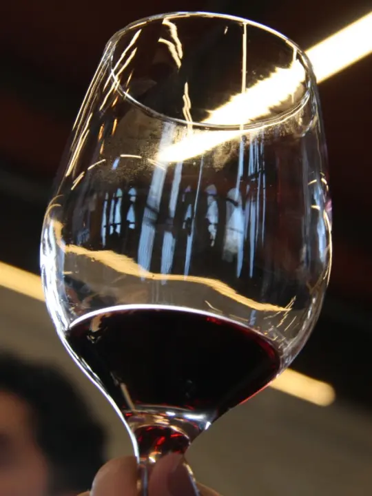 Una copa de vino tinto a contraluz