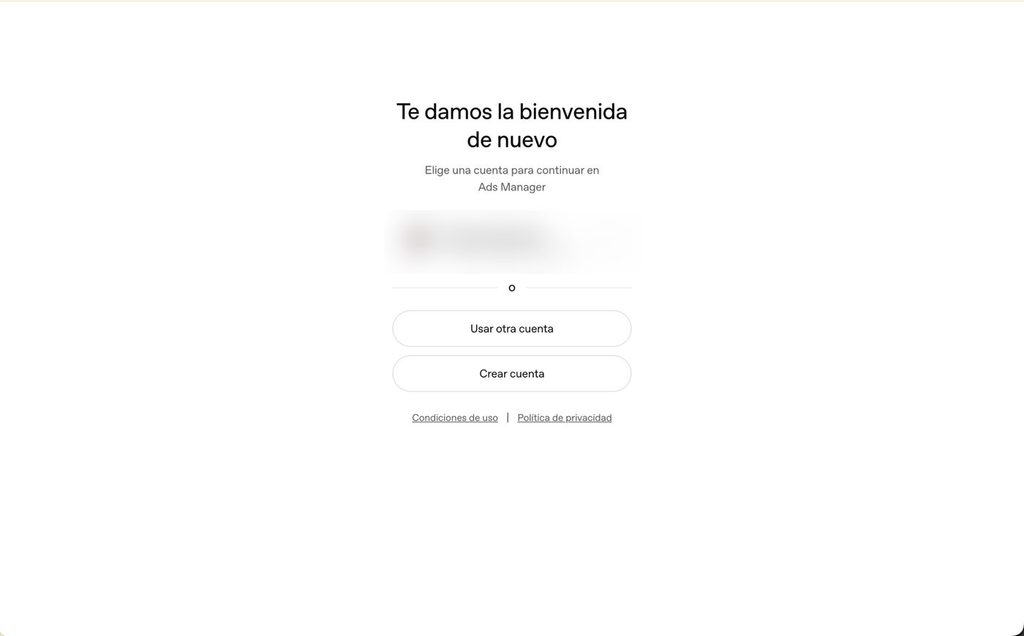 Pantalla para iniciar sesión o seleccionar la cuenta de OpenAI para entrar a Ads Manager