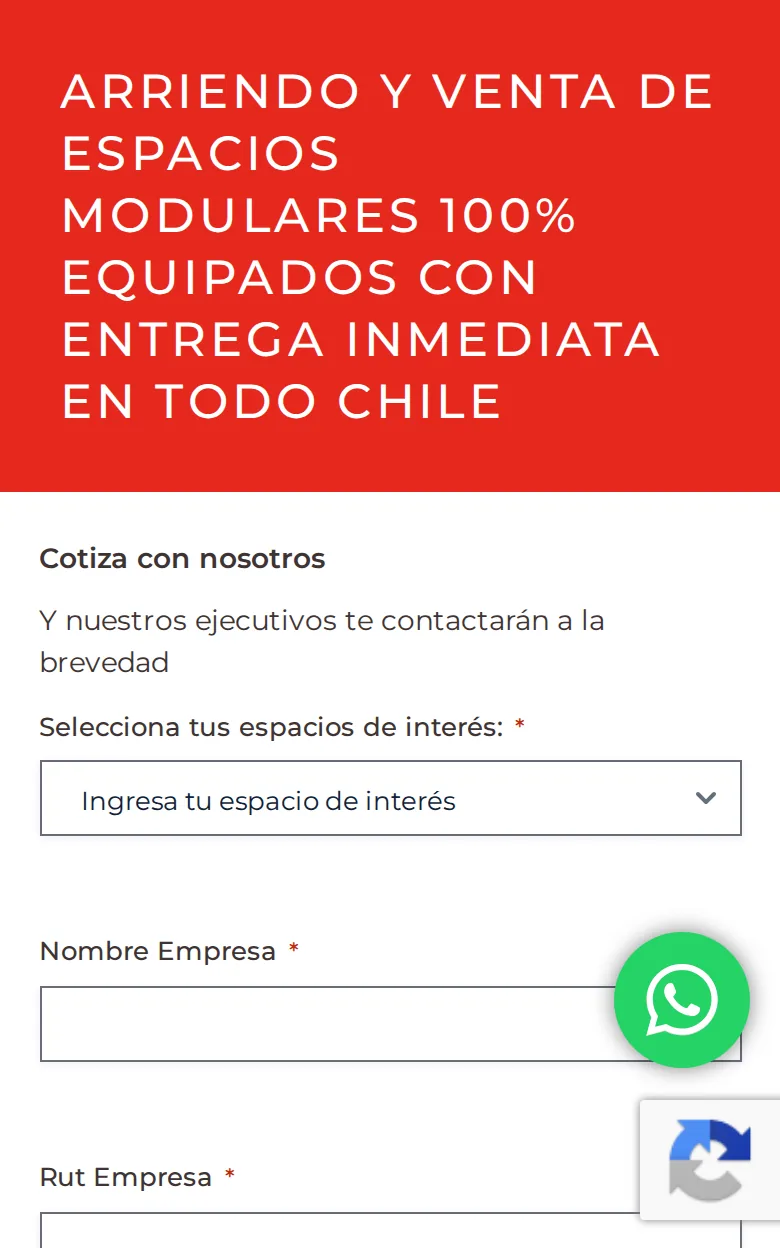 Formulario de cotización de tecnofast.cl en un teléfono